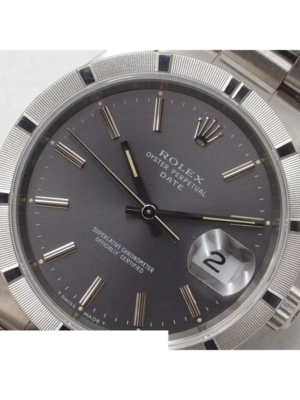 Rolex Oyster Perpetual Date Bracelet Gray Stainless Steel Watch Automatic OH